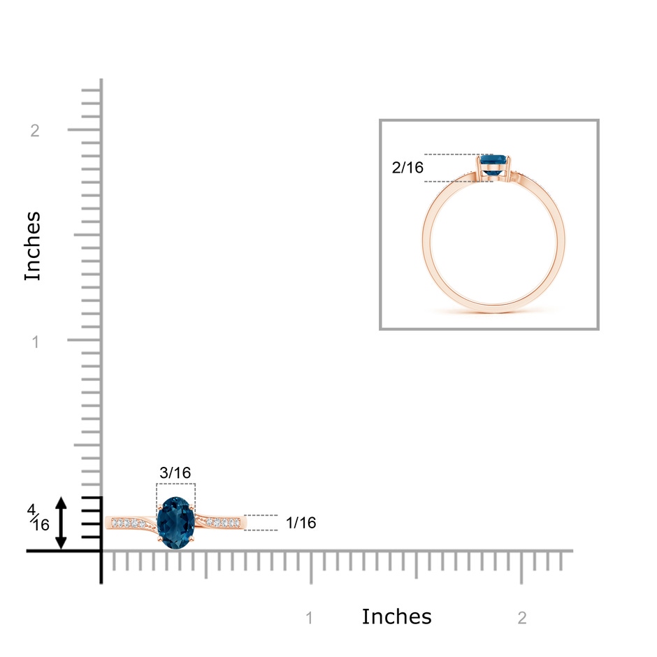 7x5mm AAAA Solitaire London Blue Topaz Bypass Ring with Pavé Diamonds in Rose Gold product image