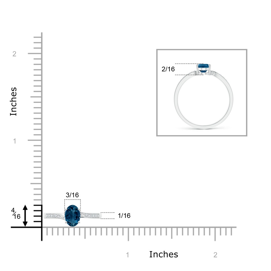 7x5mm AAAA Solitaire London Blue Topaz Bypass Ring with Pavé Diamonds in White Gold product image