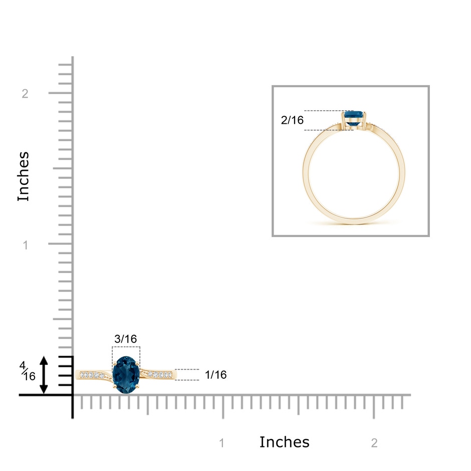 7x5mm AAAA Solitaire London Blue Topaz Bypass Ring with Pavé Diamonds in Yellow Gold product image