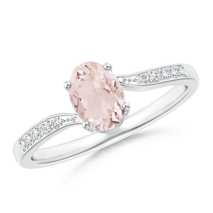 7x5mm A Solitaire Oval Morganite Bypass Ring with Pavé Diamonds in White Gold 