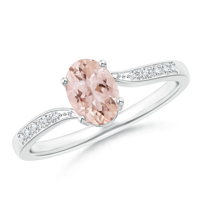 7x5mm AAA Solitaire Oval Morganite Bypass Ring with Pavé Diamonds in White Gold