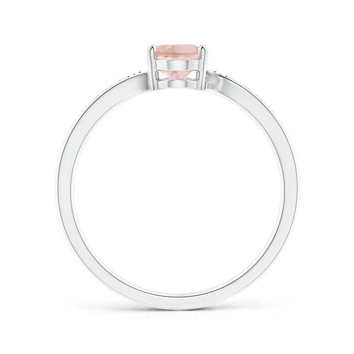 7x5mm AAA Solitaire Oval Morganite Bypass Ring with Pavé Diamonds in White Gold side-1