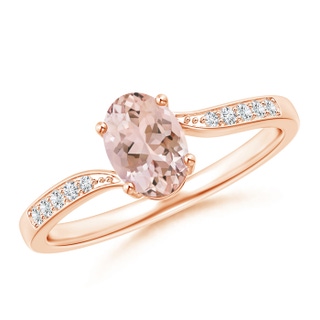 7x5mm AAAA Solitaire Oval Morganite Bypass Ring with Pavé Diamonds in 9K Rose Gold