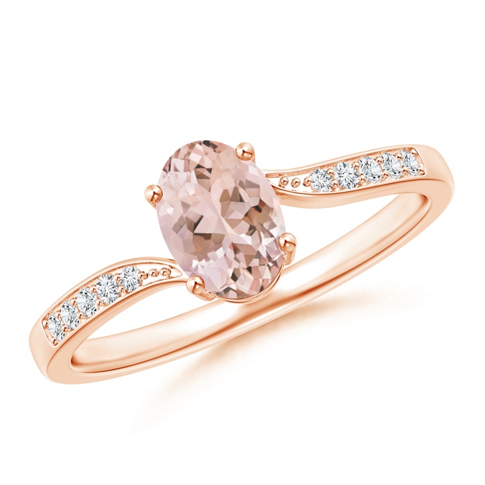 7x5mm AAAA Solitaire Oval Morganite Bypass Ring with Pavé Diamonds in Rose Gold 