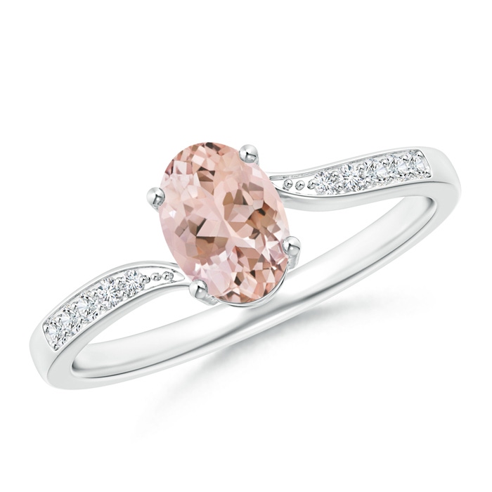 7x5mm AAAA Solitaire Oval Morganite Bypass Ring with Pavé Diamonds in White Gold 
