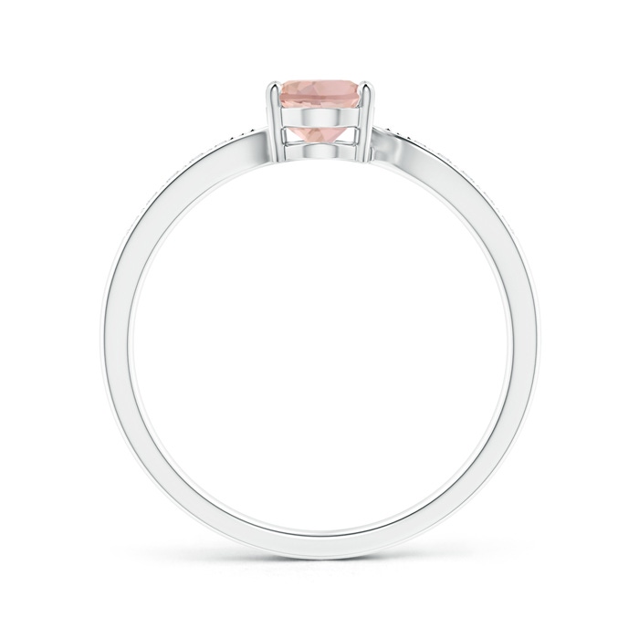 7x5mm AAAA Solitaire Oval Morganite Bypass Ring with Pavé Diamonds in White Gold side-1