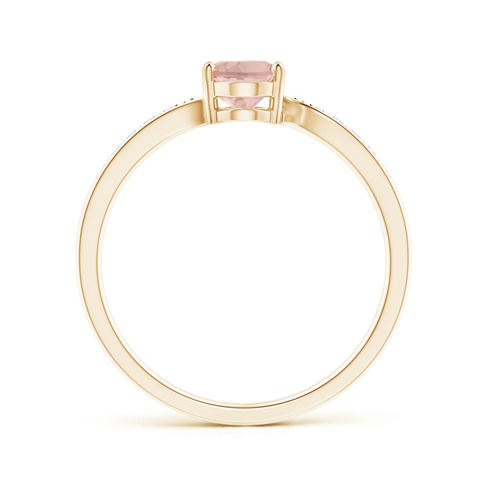 7x5mm AAAA Solitaire Oval Morganite Bypass Ring with Pavé Diamonds in Yellow Gold Side-1
