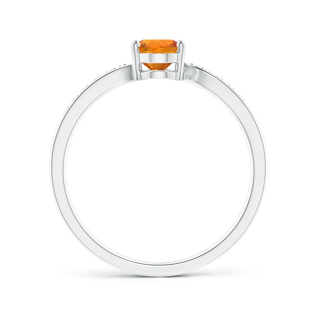 7x5mm AAA Solitaire Oval Orange Sapphire Bypass Ring with Pave Diamonds in White Gold Side-1