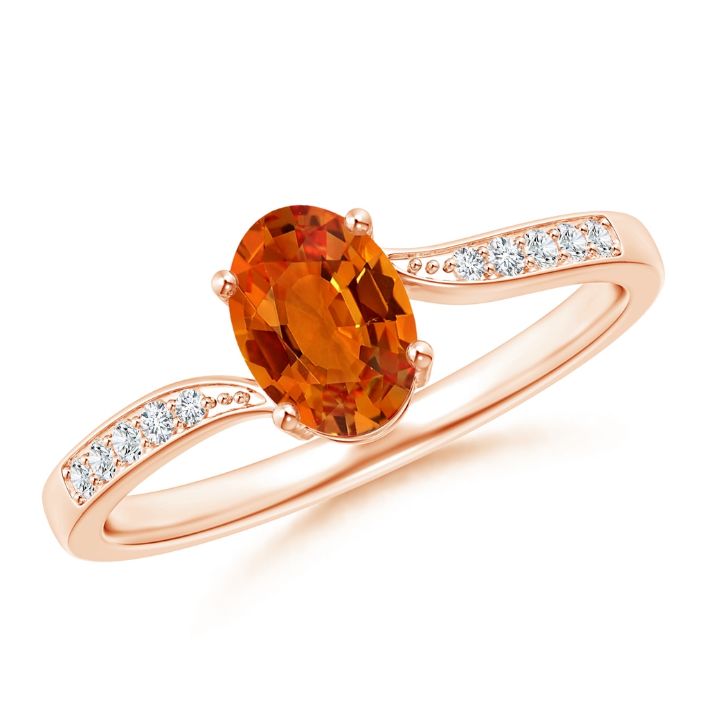 7x5mm AAAA Solitaire Oval Orange Sapphire Bypass Ring with Pave Diamonds in Rose Gold