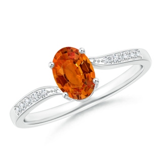 7x5mm AAAA Solitaire Oval Orange Sapphire Bypass Ring with Pave Diamonds in White Gold
