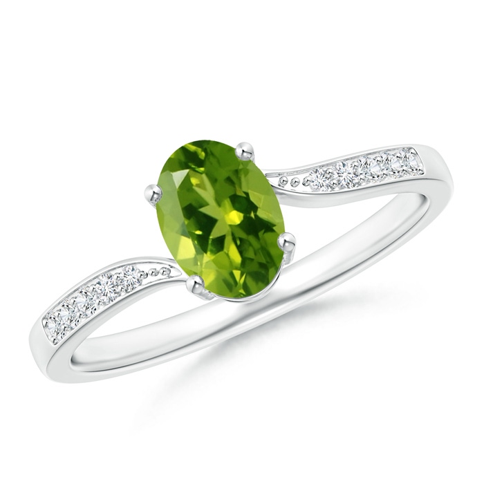 7x5mm AAAA Solitaire Oval Peridot Bypass Ring with Pavé Diamonds in S999 Silver