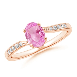 7x5mm A Solitaire Oval Pink Sapphire Bypass Ring with Pavé Diamonds in Rose Gold