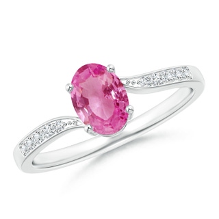 7x5mm AAA Solitaire Oval Pink Sapphire Bypass Ring with Pavé Diamonds in White Gold