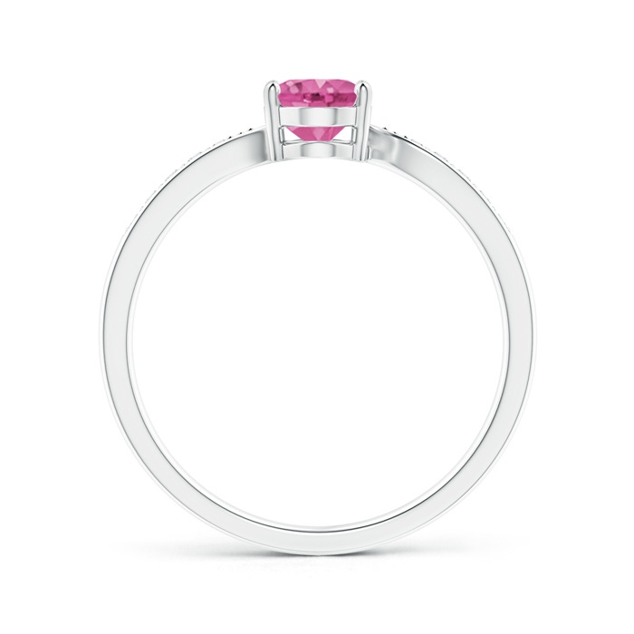 7x5mm AAA Solitaire Oval Pink Sapphire Bypass Ring with Pavé Diamonds in White Gold Side-1