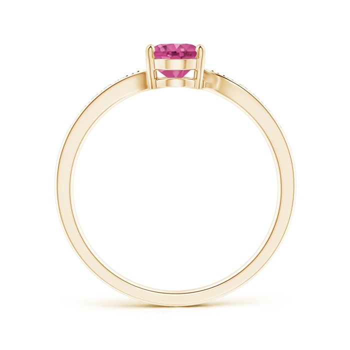 7x5mm AAAA Solitaire Oval Pink Sapphire Bypass Ring with Pavé Diamonds in Yellow Gold Side-1