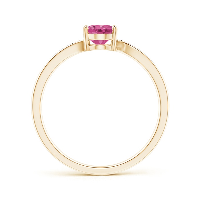 7x5mm AAAA Solitaire Oval Pink Sapphire Bypass Ring with Pavé Diamonds in Yellow Gold side-1