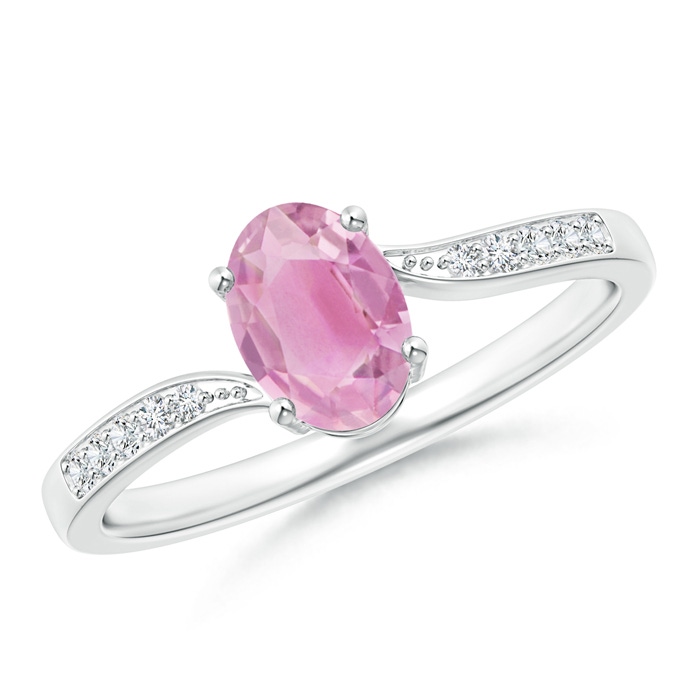 7x5mm A Solitaire Oval Pink Tourmaline Bypass Ring with Pavé Diamonds in White Gold
