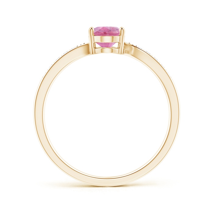 7x5mm A Solitaire Oval Pink Tourmaline Bypass Ring with Pavé Diamonds in Yellow Gold product image