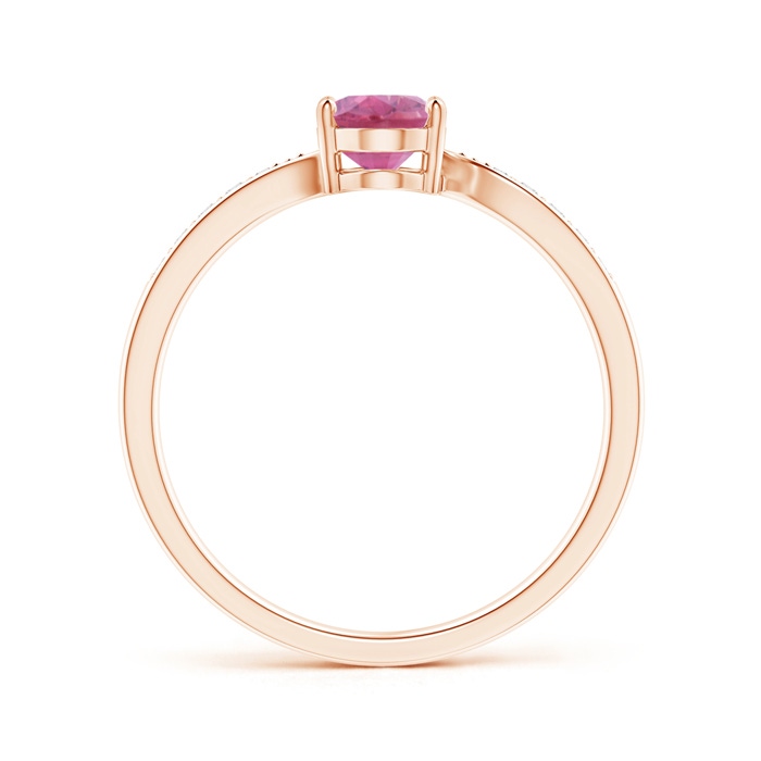 7x5mm AA Solitaire Oval Pink Tourmaline Bypass Ring with Pavé Diamonds in Rose Gold product image