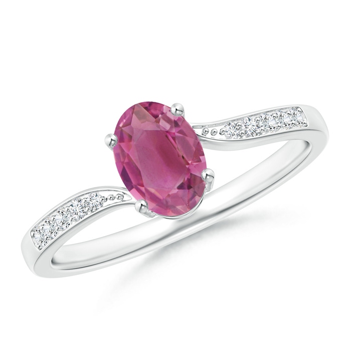 7x5mm AAA Solitaire Oval Pink Tourmaline Bypass Ring with Pavé Diamonds in White Gold 