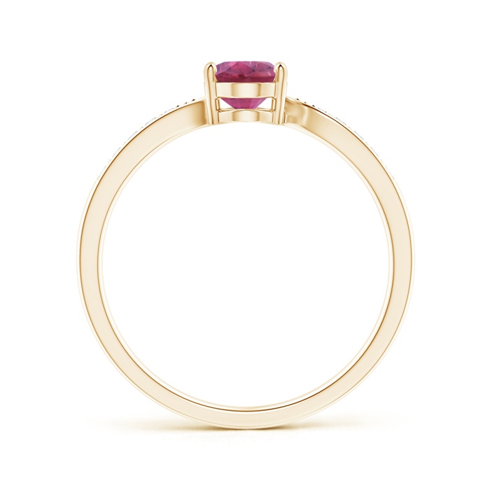 7x5mm AAA Solitaire Oval Pink Tourmaline Bypass Ring with Pavé Diamonds in Yellow Gold product image