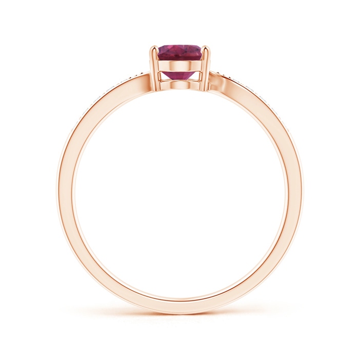 7x5mm AAAA Solitaire Oval Pink Tourmaline Bypass Ring with Pavé Diamonds in Rose Gold product image