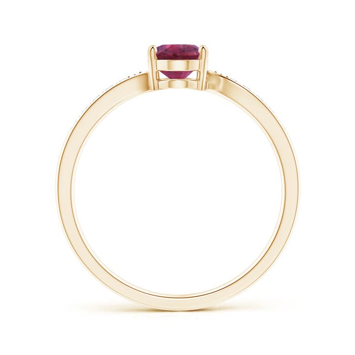 7x5mm AAAA Solitaire Oval Pink Tourmaline Bypass Ring with Pavé Diamonds in Yellow Gold - side 1