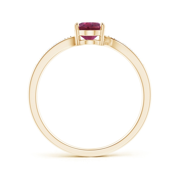 7x5mm AAAA Solitaire Oval Pink Tourmaline Bypass Ring with Pavé Diamonds in Yellow Gold product image