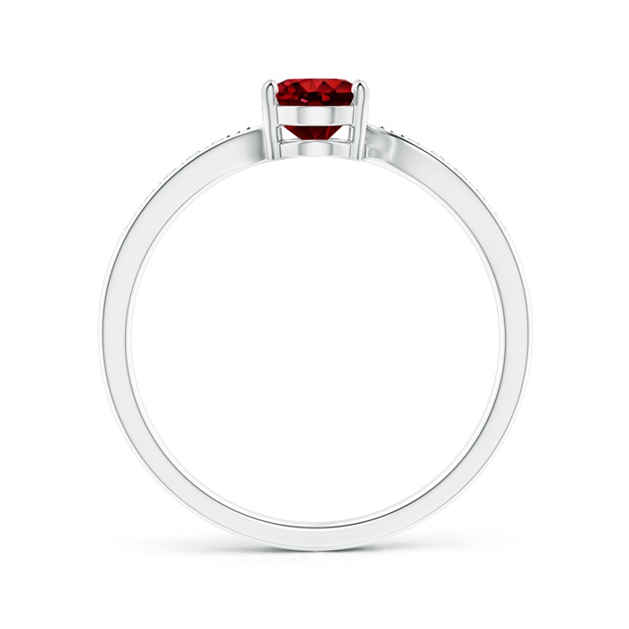 7x5mm AAAA Solitaire Oval Ruby Bypass Ring with Pavé Diamonds in White Gold Product Image