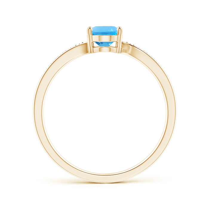 7x5mm AAAA Solitaire Swiss Blue Topaz Bypass Ring with Pavé Diamonds in Yellow Gold Product Image