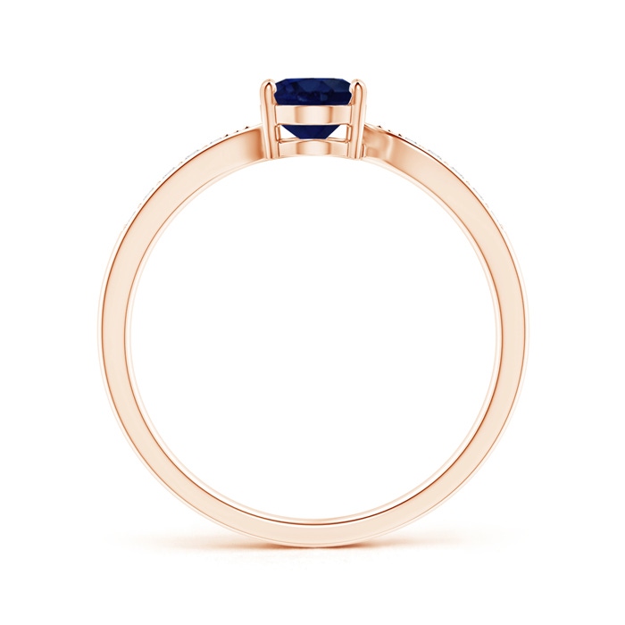 7x5mm A Solitaire Oval Blue Sapphire Bypass Ring with Pavé Diamonds in Rose Gold side-1