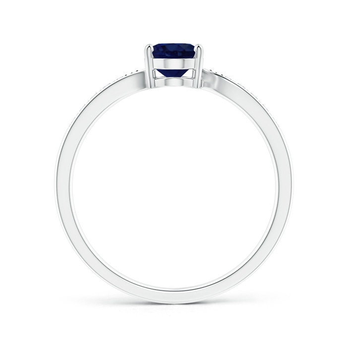 7x5mm A Solitaire Oval Blue Sapphire Bypass Ring with Pavé Diamonds in White Gold side-1
