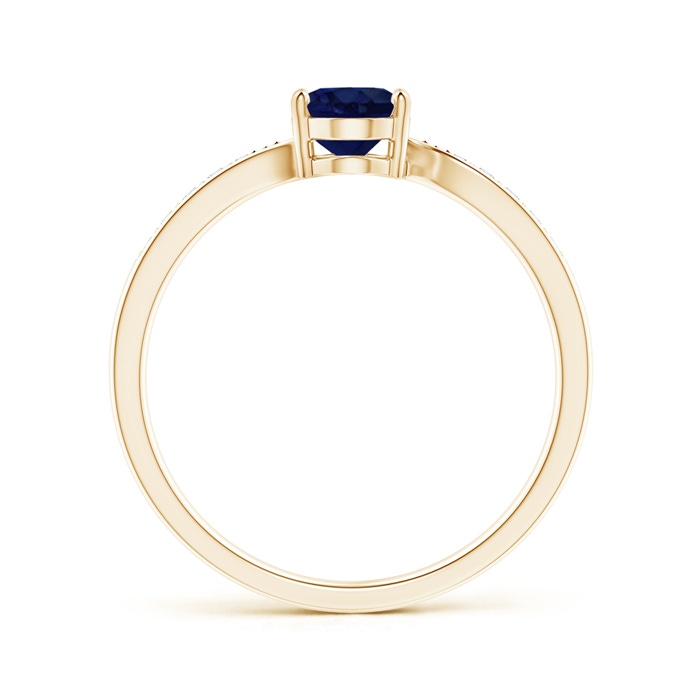 7x5mm A Solitaire Oval Blue Sapphire Bypass Ring with Pavé Diamonds in Yellow Gold side-1