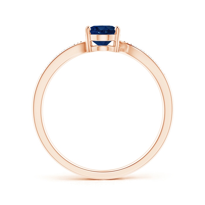 7x5mm AA Solitaire Oval Blue Sapphire Bypass Ring with Pavé Diamonds in Rose Gold side-1