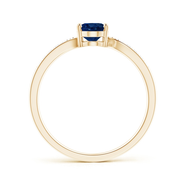 7x5mm AA Solitaire Oval Blue Sapphire Bypass Ring with Pavé Diamonds in Yellow Gold side-1