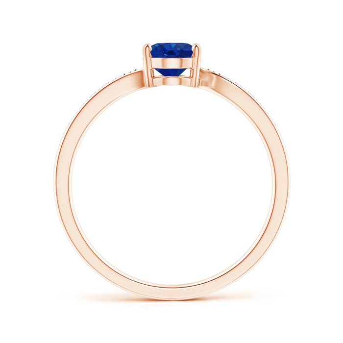 7x5mm AAA Solitaire Oval Blue Sapphire Bypass Ring with Pavé Diamonds in Rose Gold Side-1