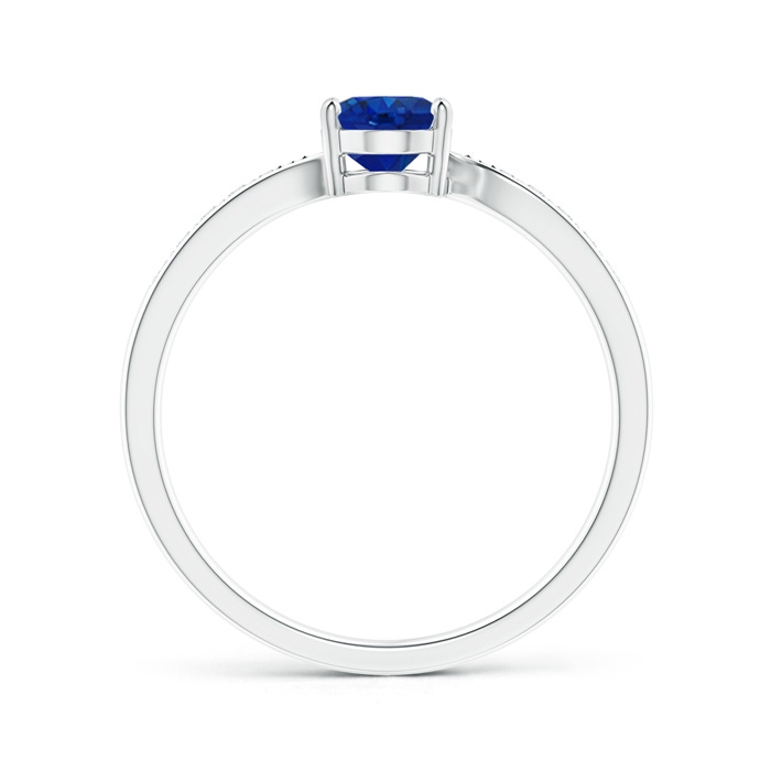 7x5mm AAA Solitaire Oval Blue Sapphire Bypass Ring with Pavé Diamonds in White Gold Side-1