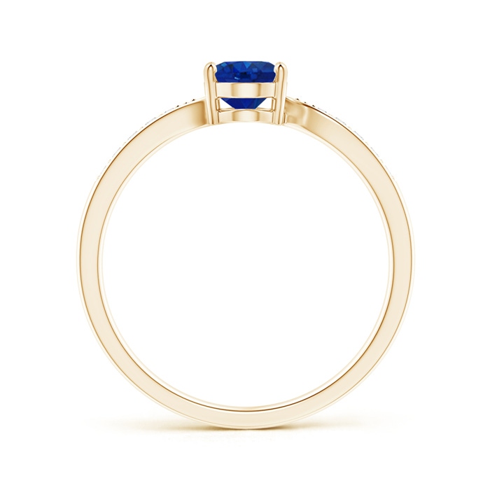 7x5mm AAA Solitaire Oval Blue Sapphire Bypass Ring with Pavé Diamonds in Yellow Gold side-1