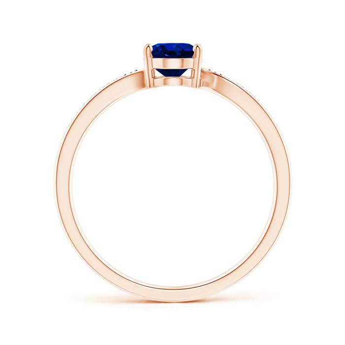 7x5mm AAAA Solitaire Oval Blue Sapphire Bypass Ring with Pavé Diamonds in Rose Gold side-1