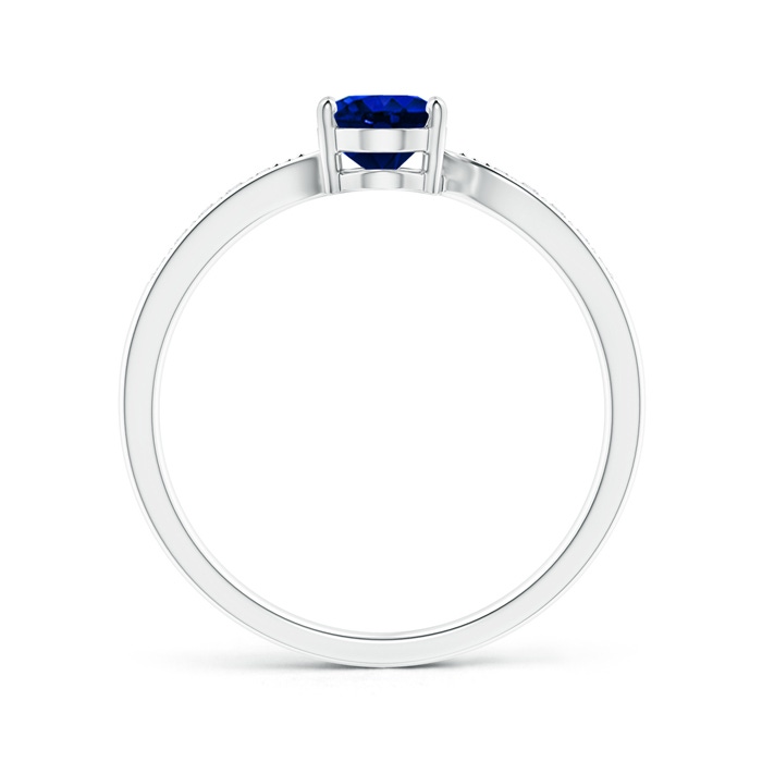 7x5mm AAAA Solitaire Oval Blue Sapphire Bypass Ring with Pavé Diamonds in White Gold side-1