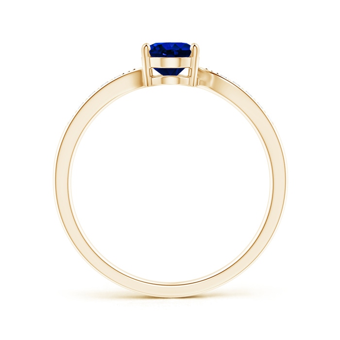 7x5mm AAAA Solitaire Oval Blue Sapphire Bypass Ring with Pavé Diamonds in Yellow Gold side-1