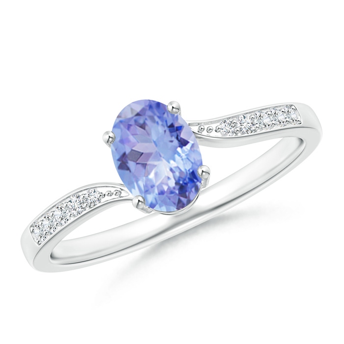7x5mm A Solitaire Oval Tanzanite Bypass Ring with Pavé Diamonds in White Gold 