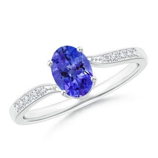 7x5mm AAA Solitaire Oval Tanzanite Bypass Ring with Pavé Diamonds in White Gold