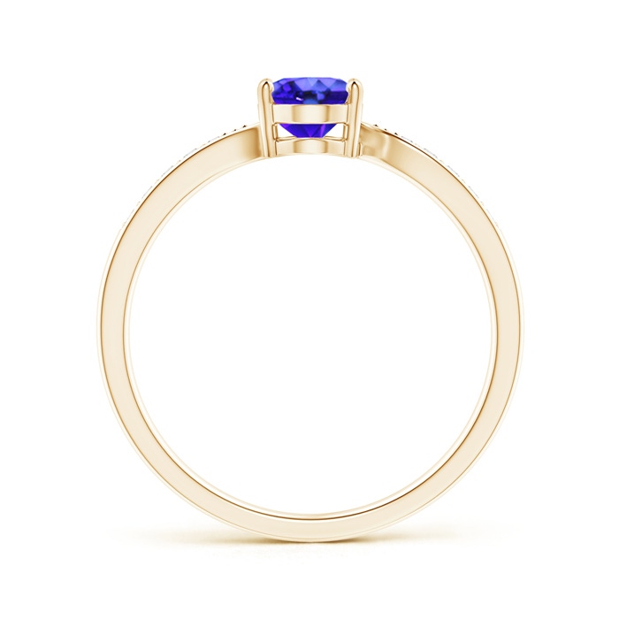 7x5mm AAA Solitaire Oval Tanzanite Bypass Ring with Pavé Diamonds in Yellow Gold product image