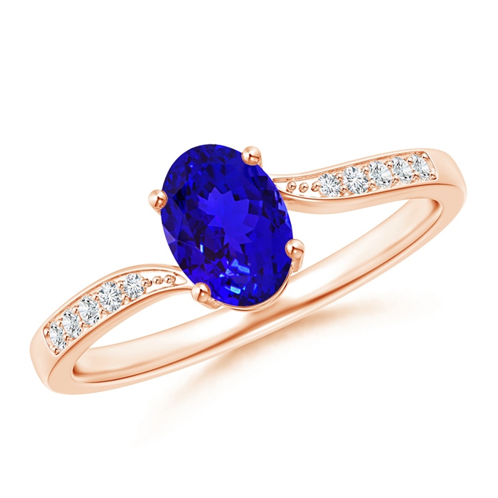 7x5mm AAAA Solitaire Oval Tanzanite Bypass Ring with Pavé Diamonds in Rose Gold