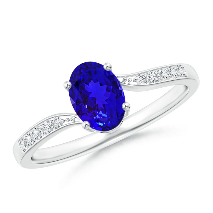 7x5mm AAAA Solitaire Oval Tanzanite Bypass Ring with Pavé Diamonds in White Gold 