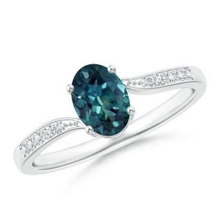 7x5mm AAA Solitaire Oval Teal Montana Sapphire Bypass Ring with Diamonds in 9K White Gold