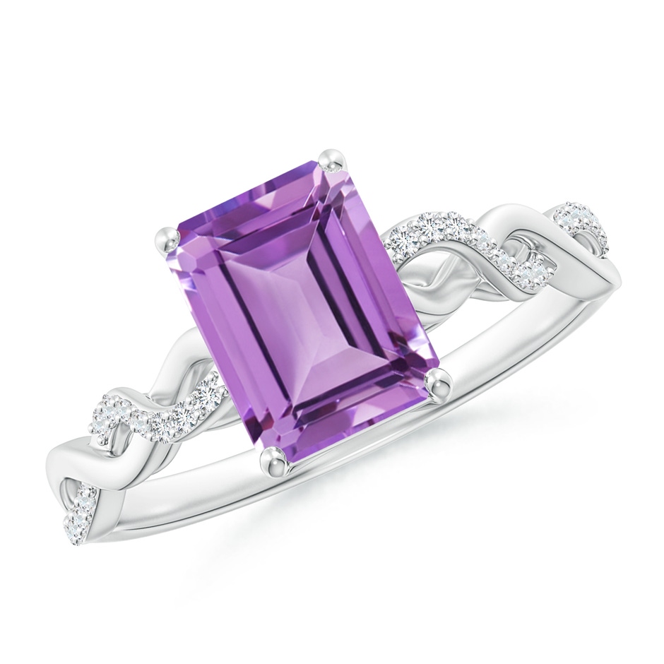 8x6mm A Emerald-Cut Solitaire Amethyst Infinity Twist Ring in White Gold 