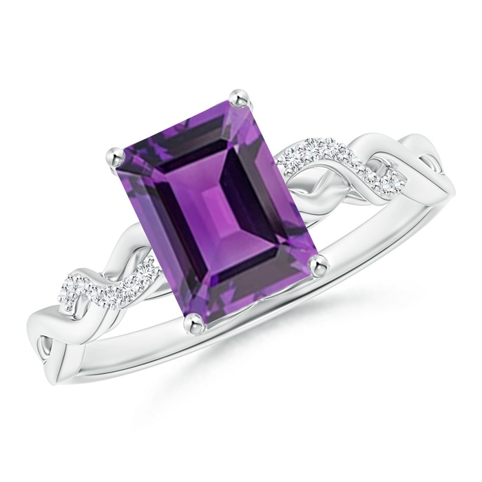 8x6mm AAA Emerald-Cut Solitaire Amethyst Infinity Twist Ring in 10K White Gold