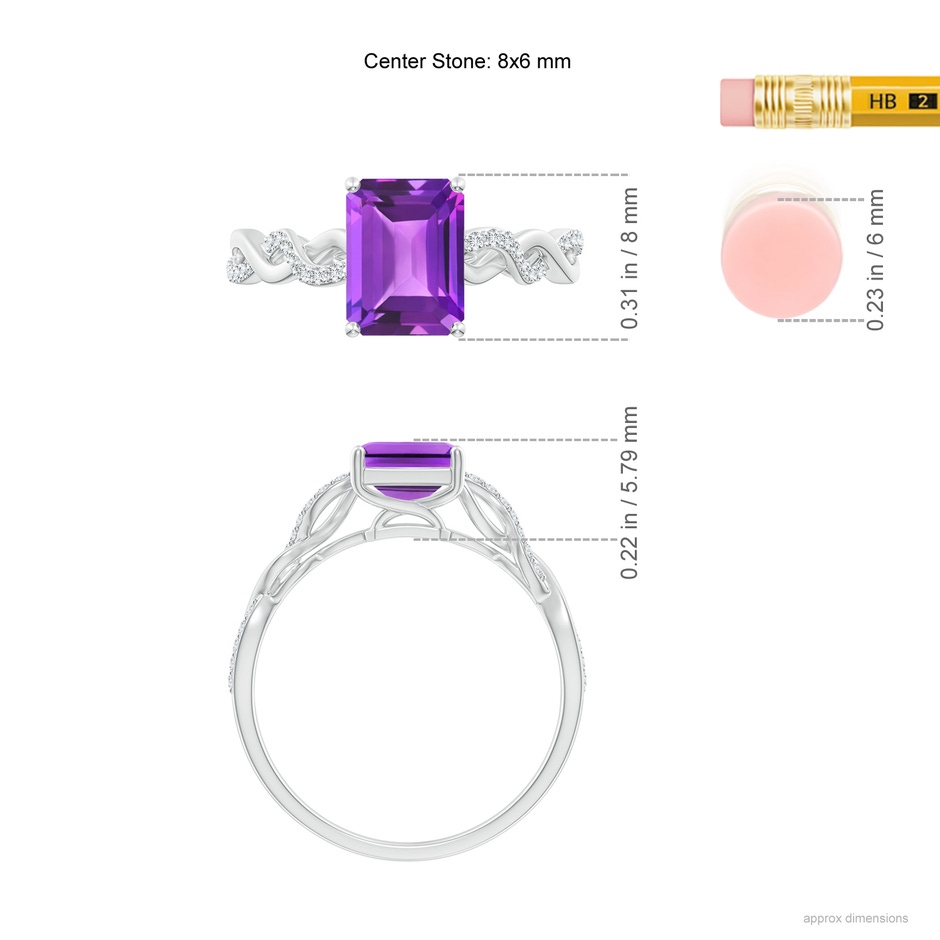 8x6mm AAA Emerald-Cut Solitaire Amethyst Infinity Twist Ring in White Gold ruler